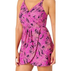 Lands End Swim Dress purple pink  Women Size Small Cross Back Removable Cups